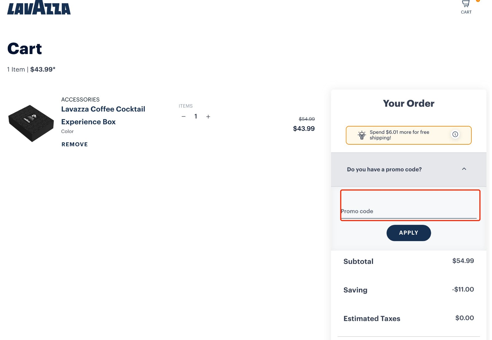 how to apply Lavazza Promo Code - step 1