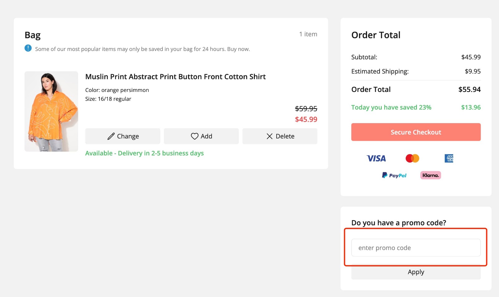 how to apply Ulla Popken Coupon - step 1