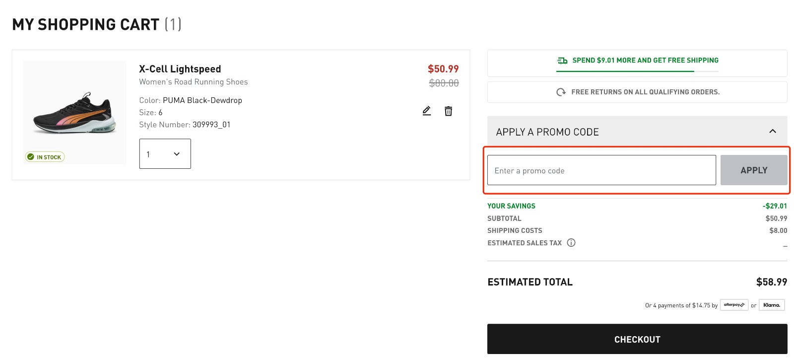 how to apply Puma Coupon Code - step 1