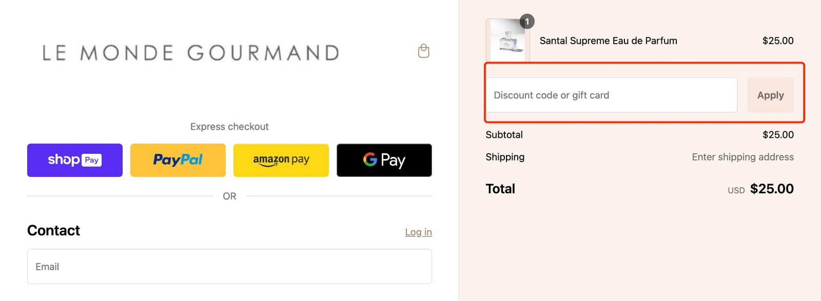 how to apply Le Monde Gourmand Coupon Code - step 1