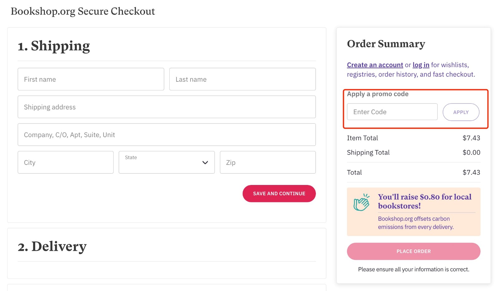 how to apply Bookshop Promo Code - step 1