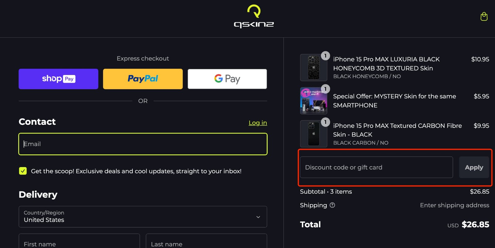 how to apply EasySkinz Coupon - step 1