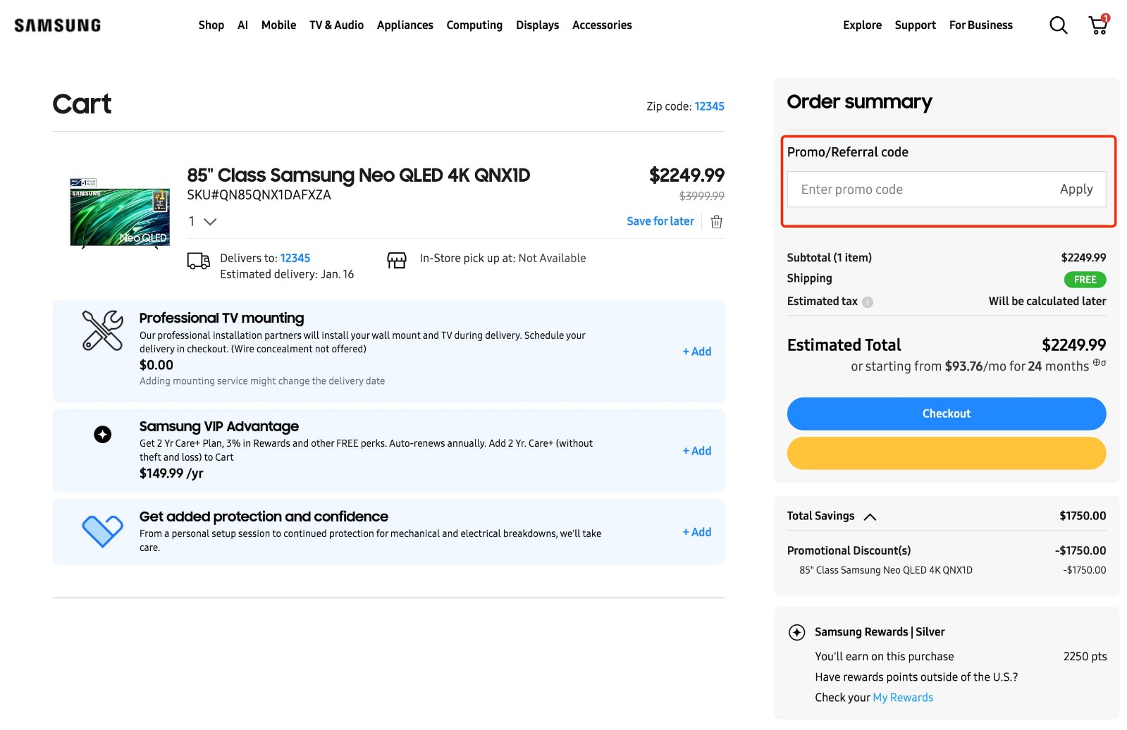 how to apply Samsung Promo Code - step 1