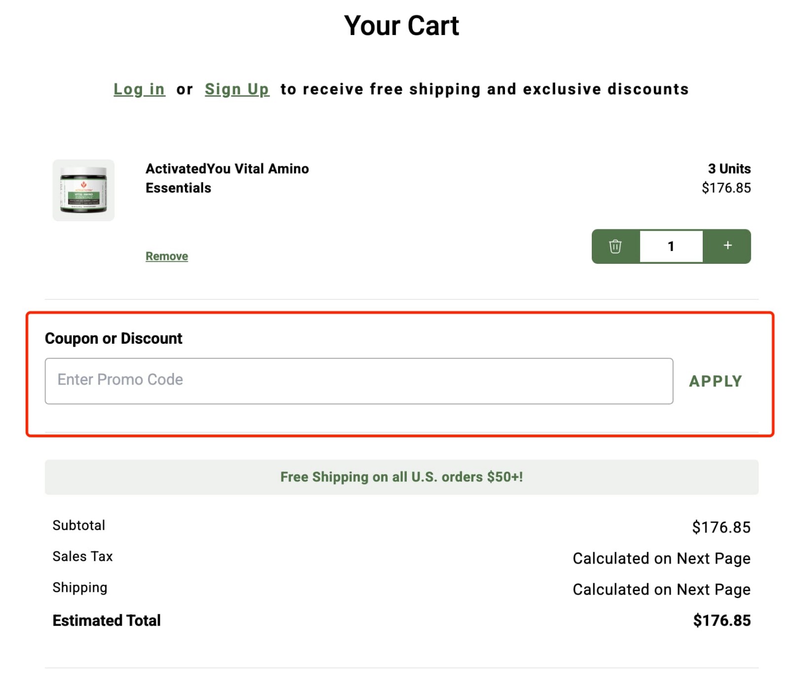 how to apply Activated You Coupon Code - step 1