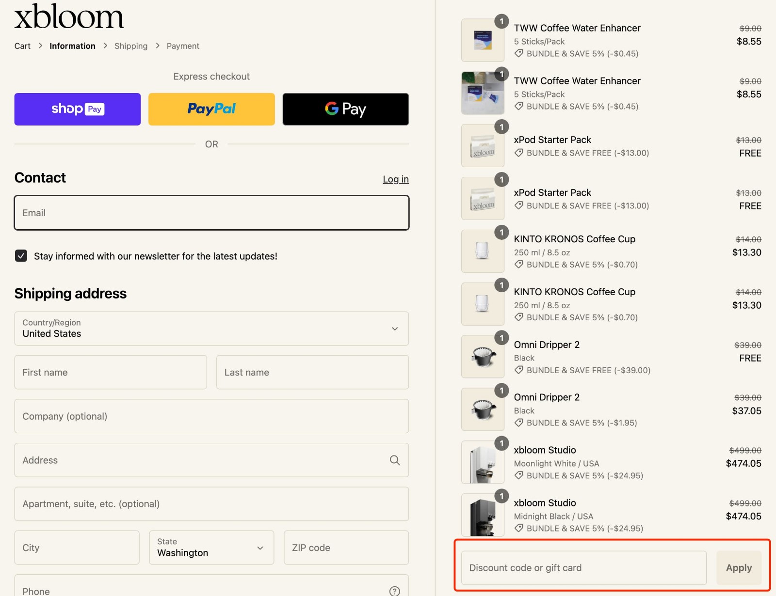 how to apply xBloom Coupon Code - step 1