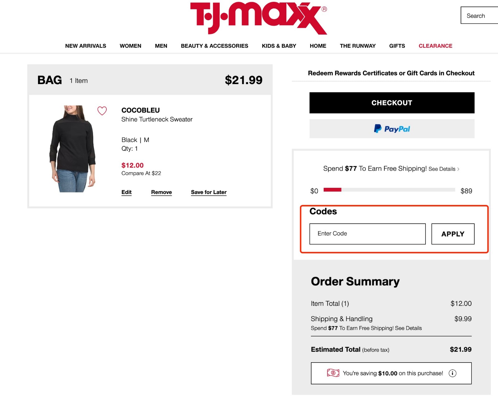 how to apply TJ Maxx Coupon - step 1