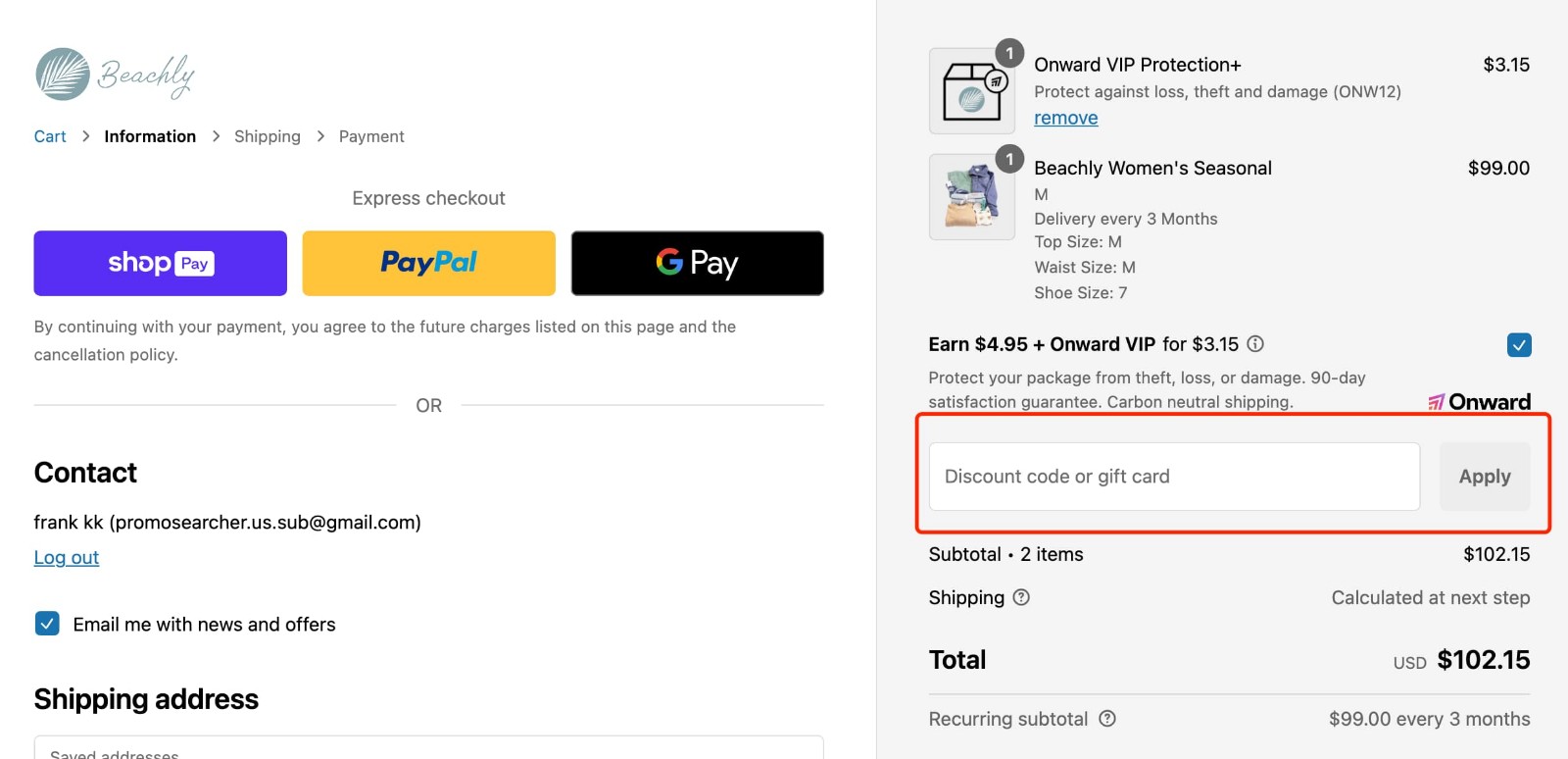 how to apply Beachly Coupon Code - step 1