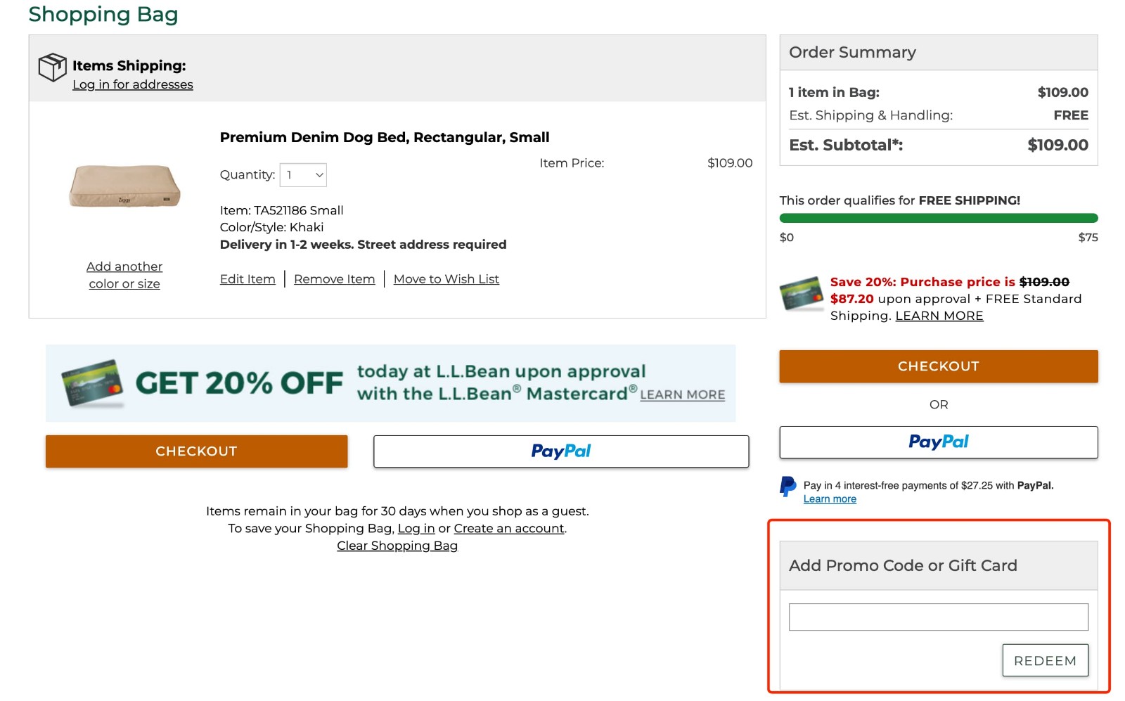 how to apply L.L.Bean Promo Code - step 1