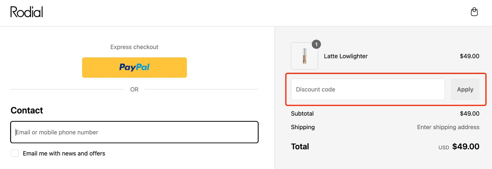 how to apply Rodial Coupon - step 1