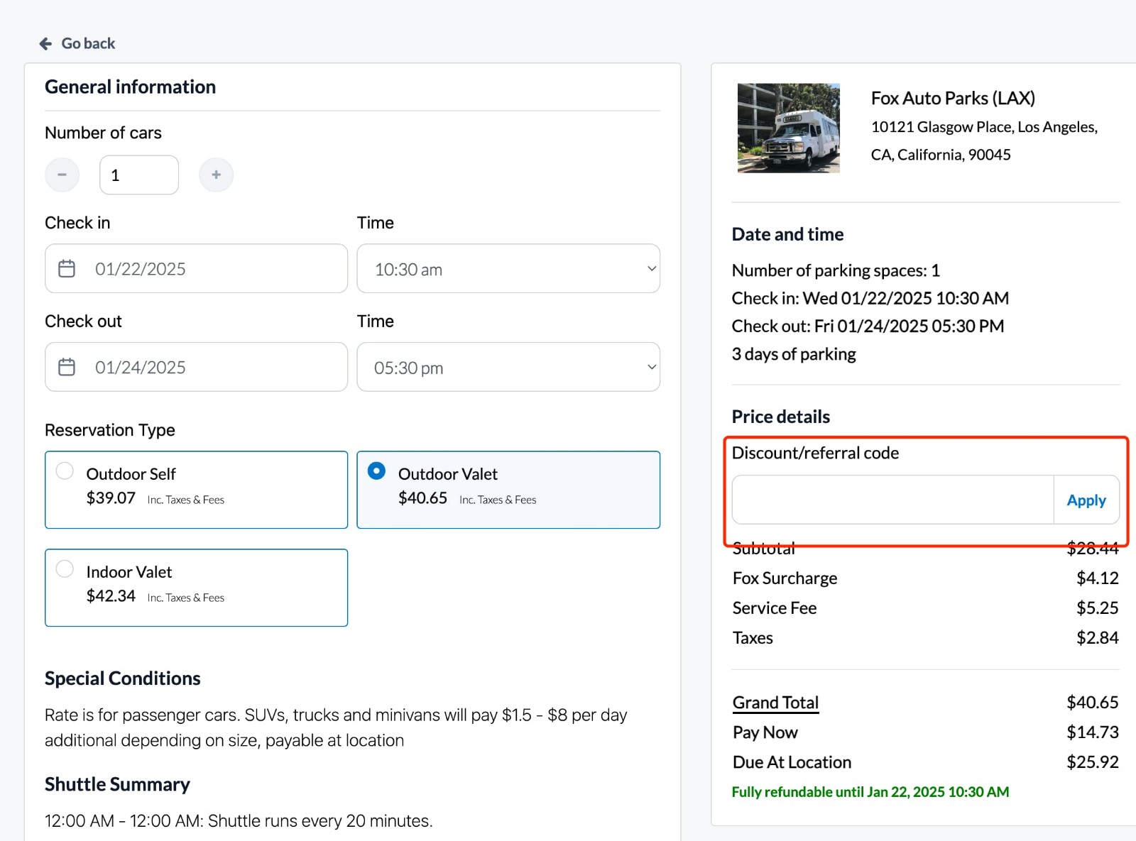 how to apply One Stop Parking Discount Code - step 1