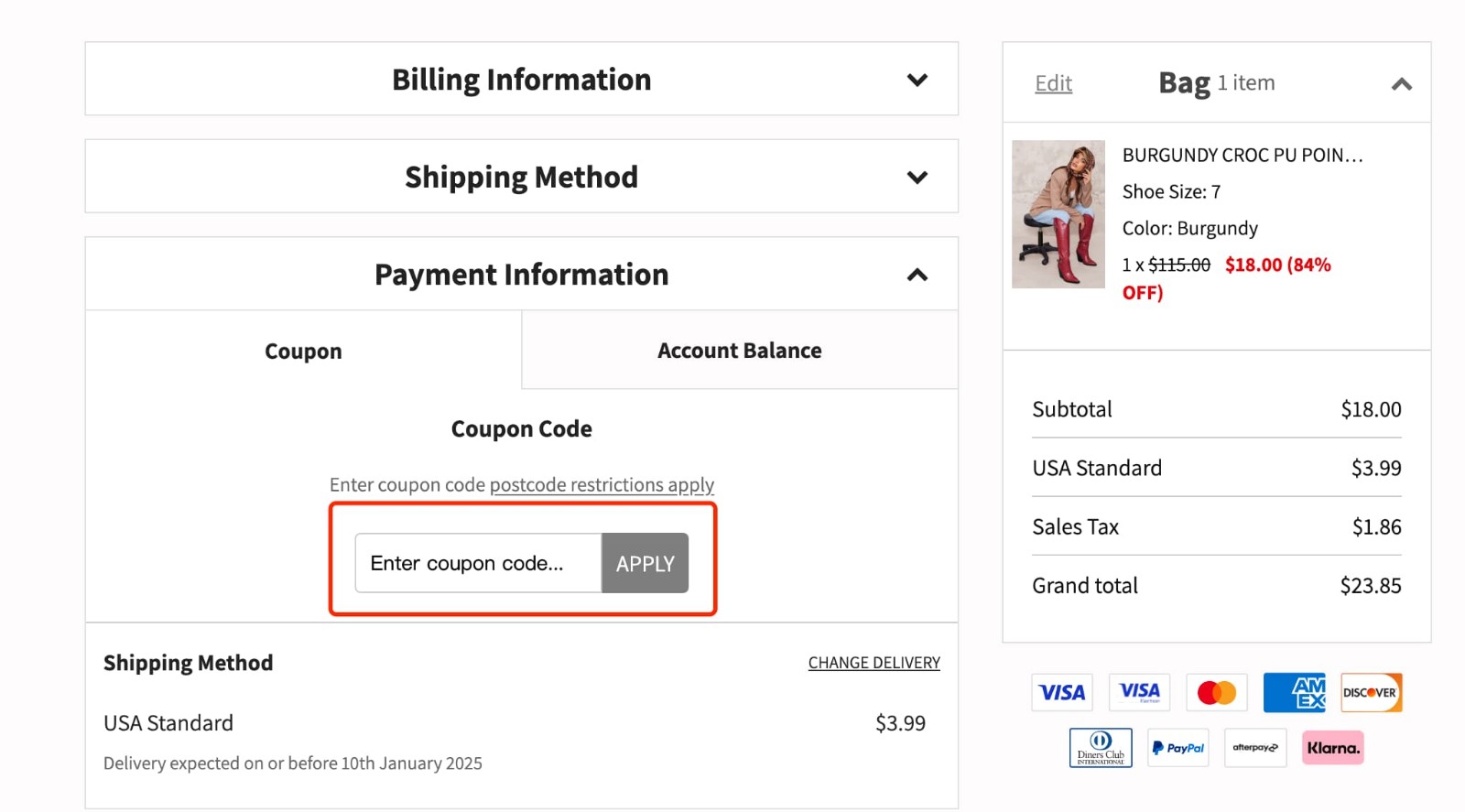 how to apply PrettyLittleThing Coupon Code - step 2