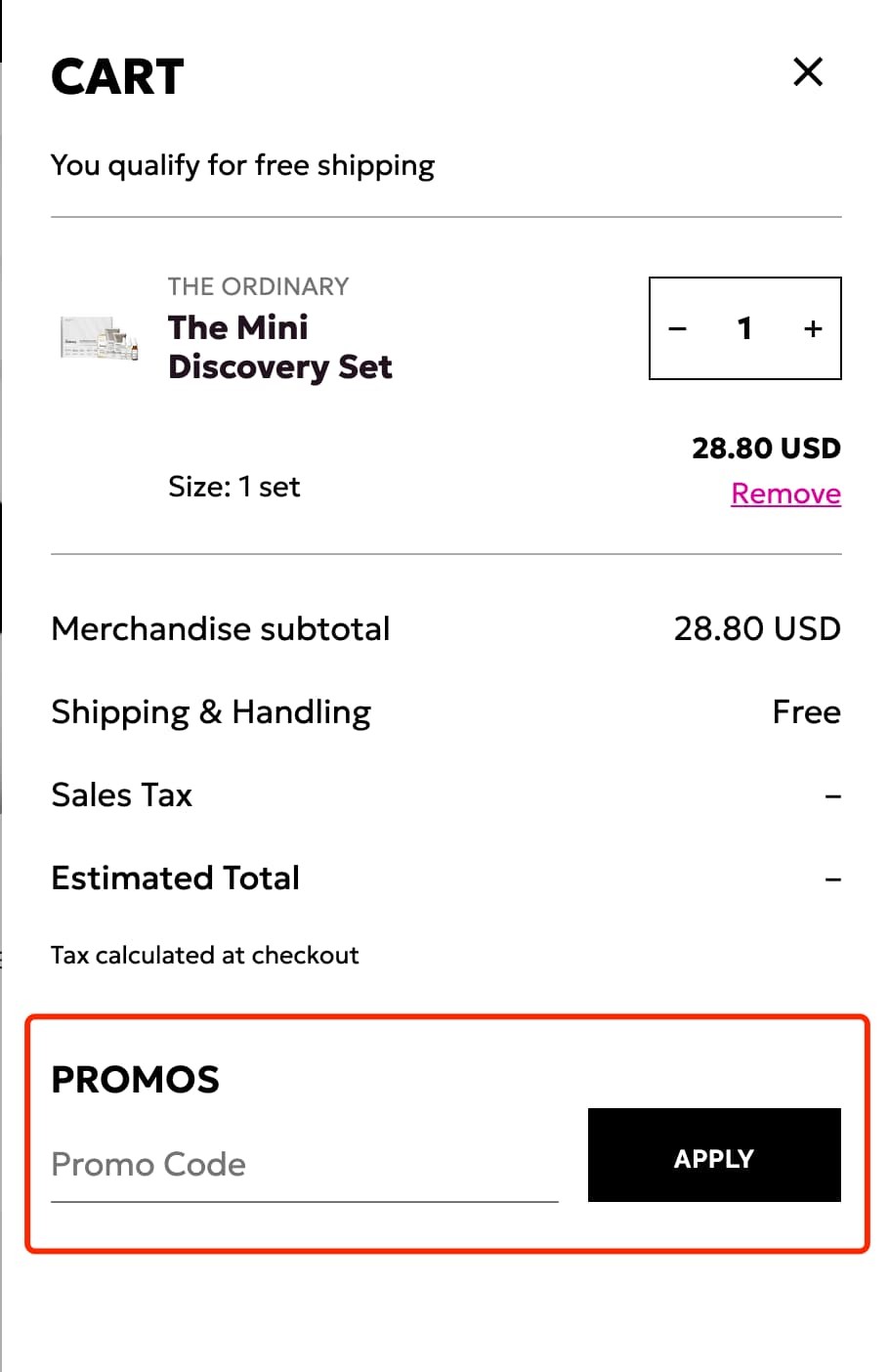 how to apply The Ordinary Promo Code - step 1