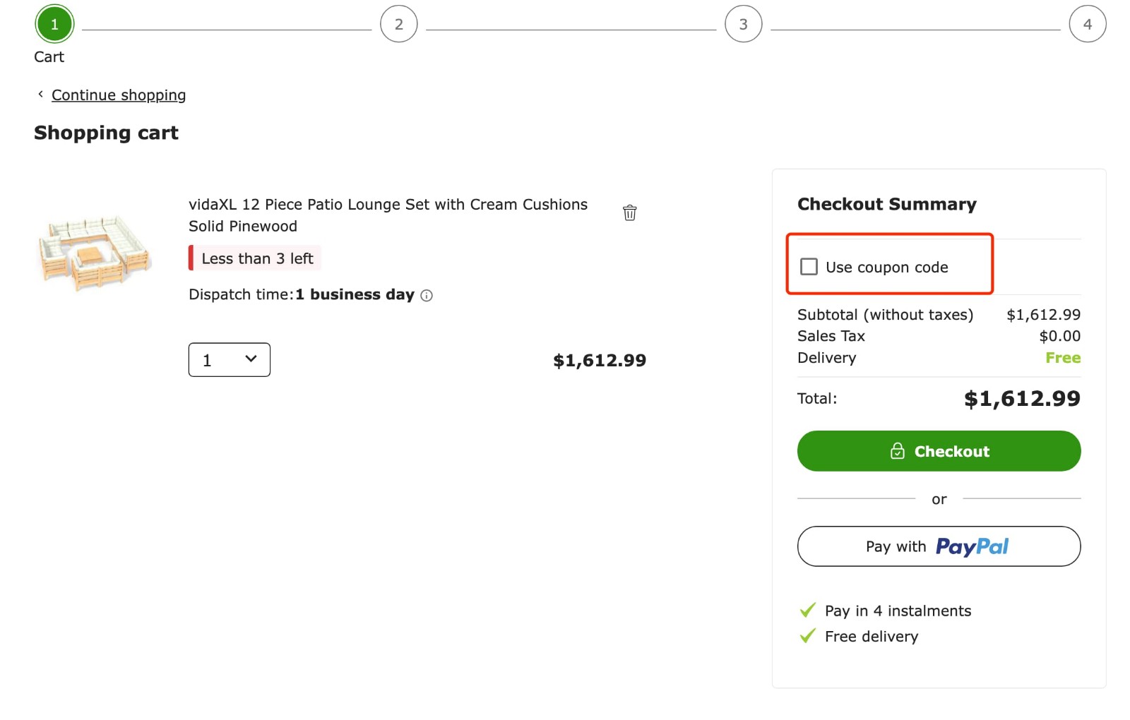 how to apply vidaXL Coupon Code - step 1