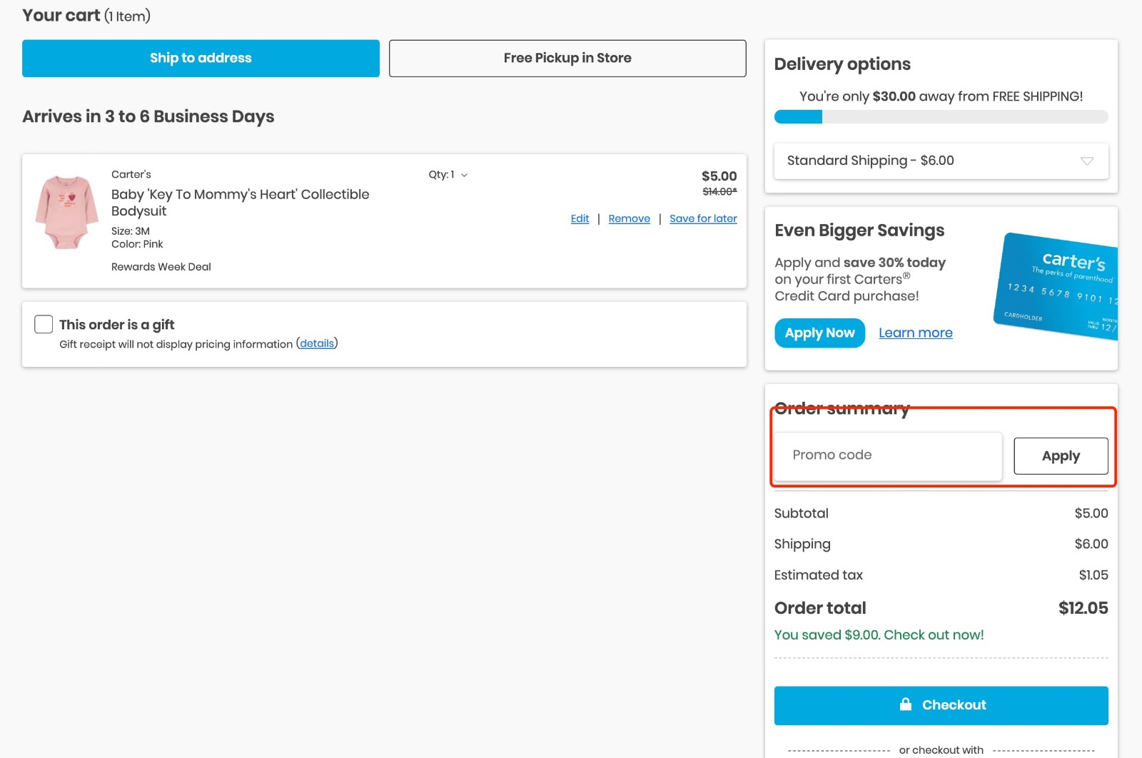 how to apply Carter's Promo Code - step 1