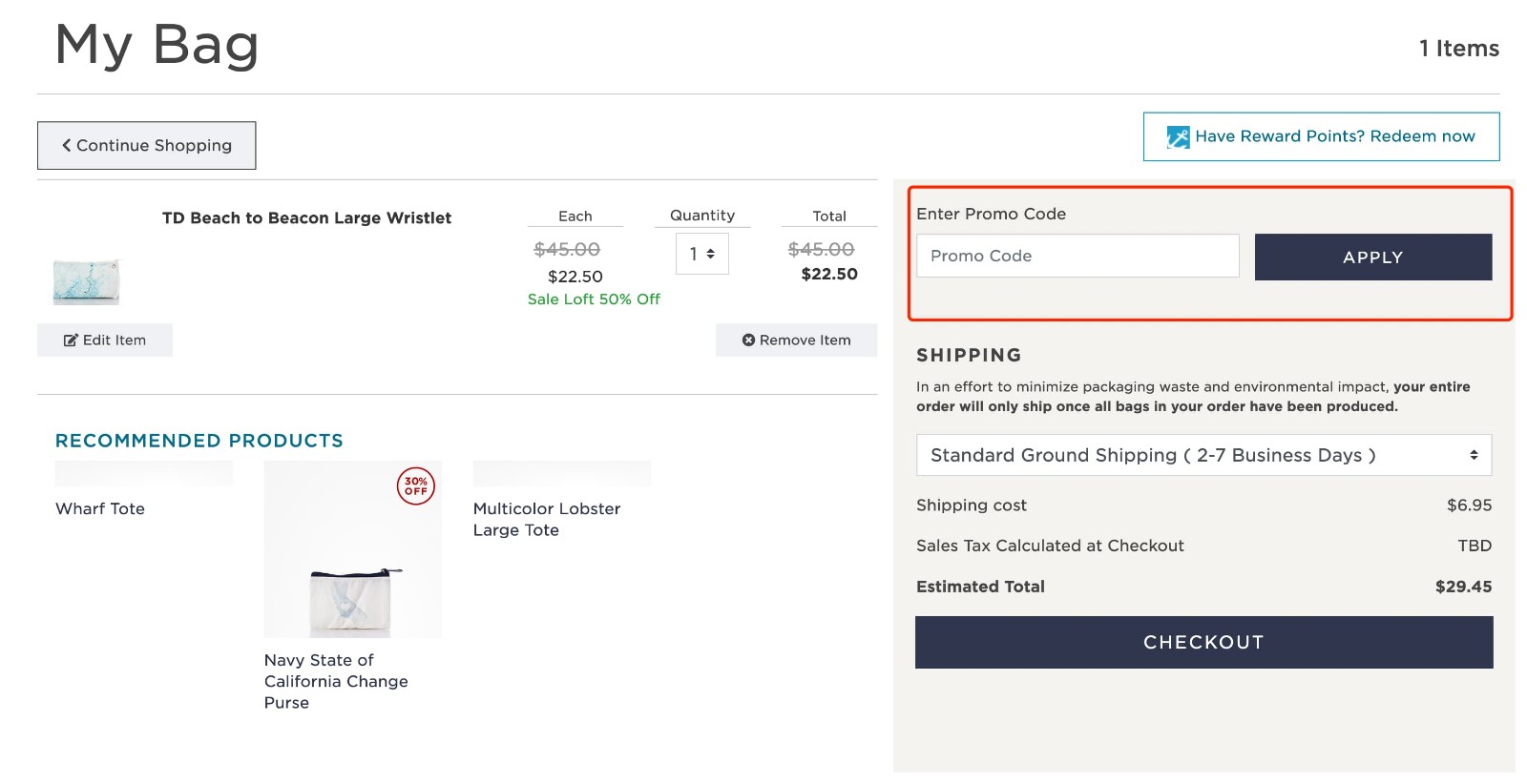 how to apply Sea Bags Promo Code - step 1