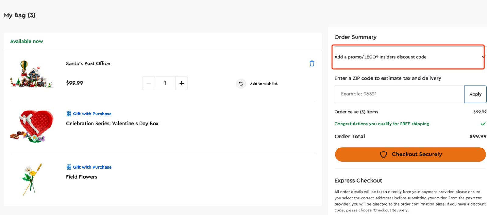 how to apply Lego Promo Code - step 1