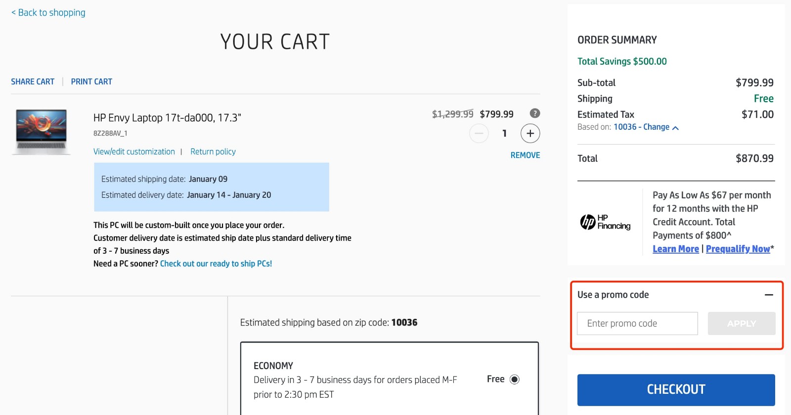 how to apply HP Coupon Code - step 1