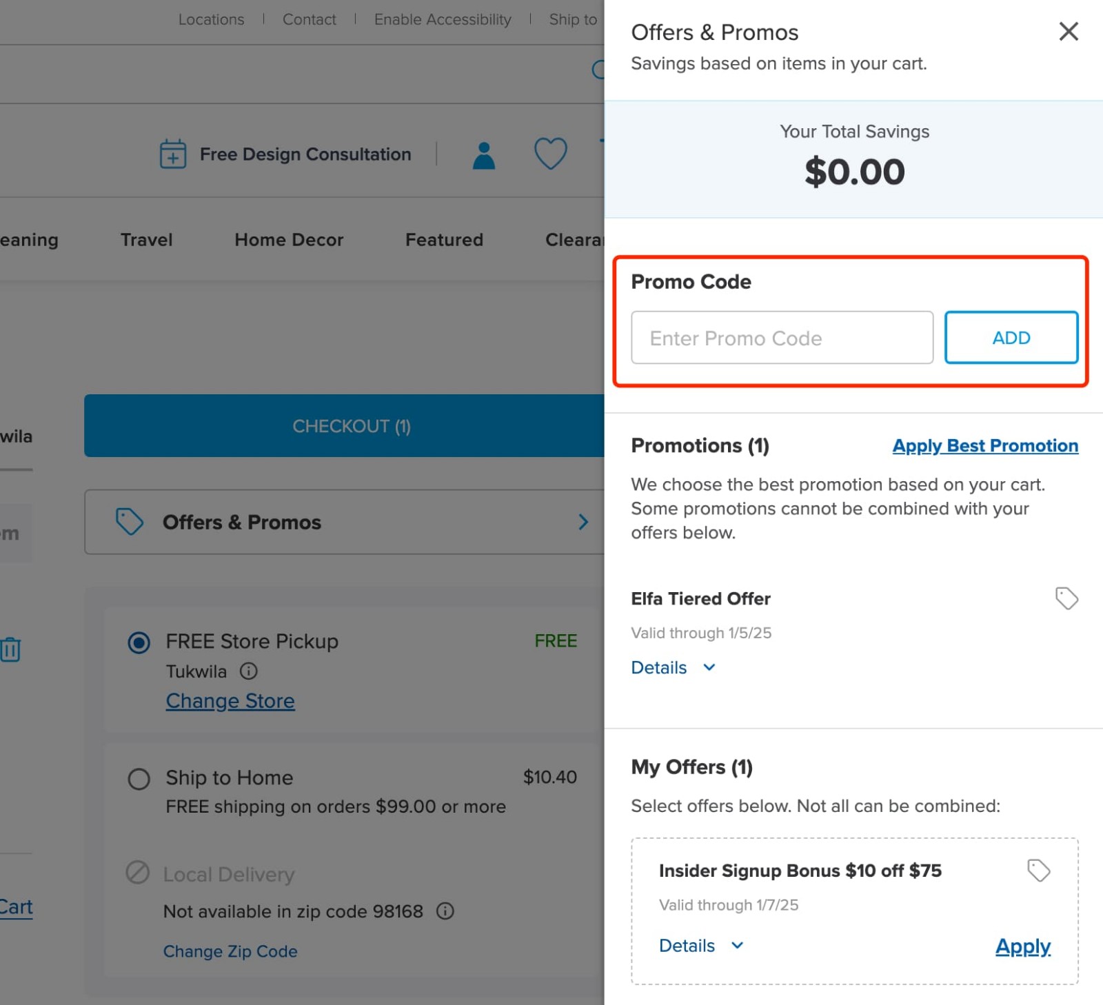 how to apply The Container Store Coupon - step 2