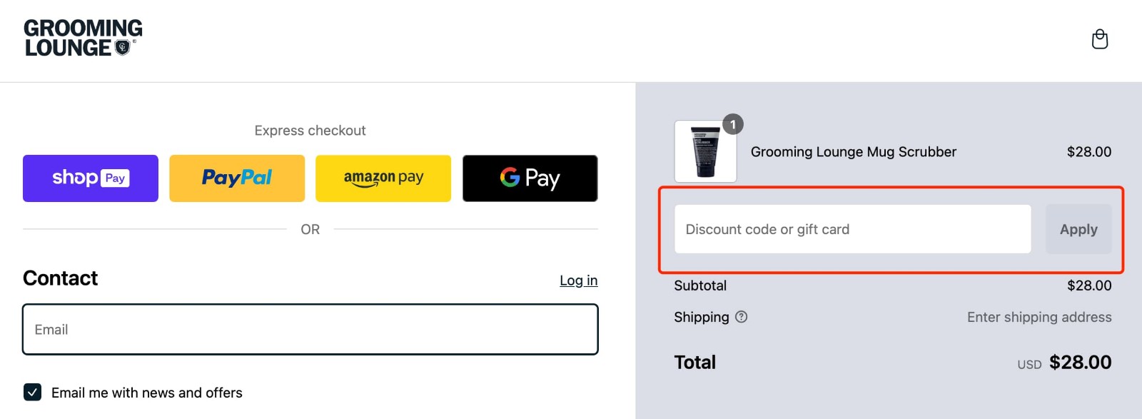 how to apply Grooming Lounge Promo Code - step 1