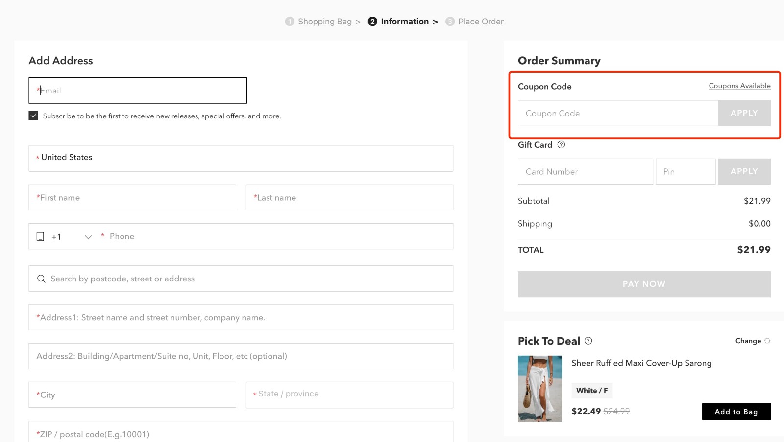 how to apply Cupshe Coupon - step 1