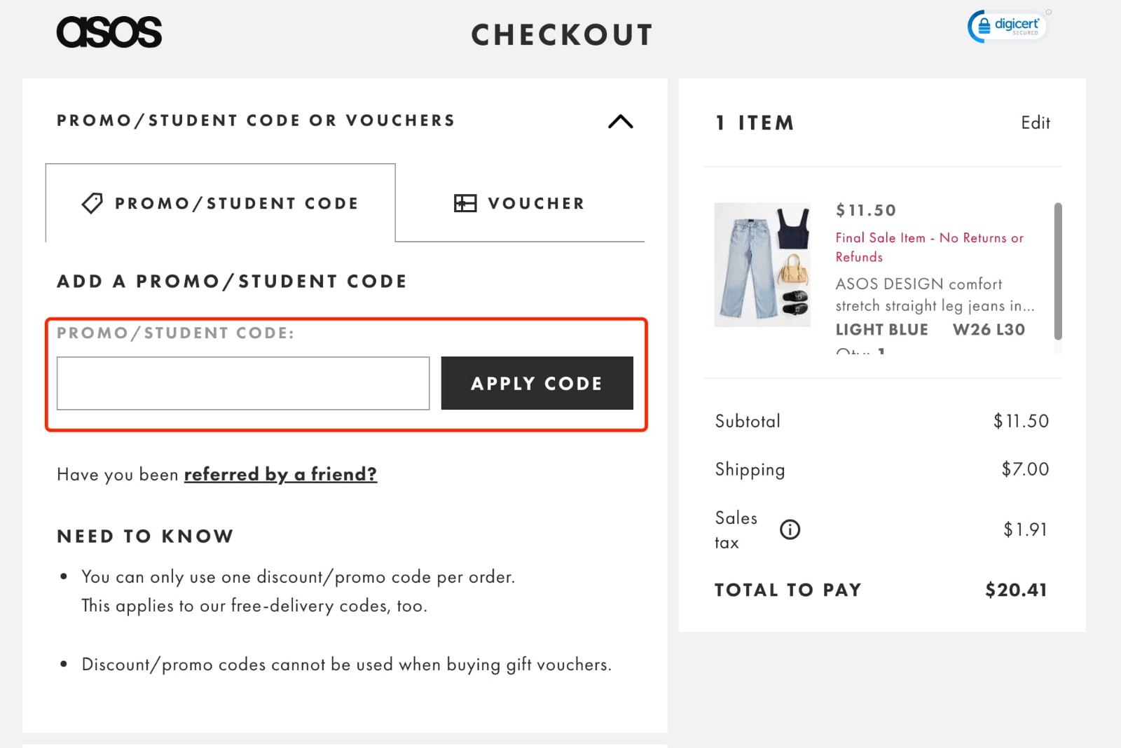 how to apply ASOS Promo Code - step 2