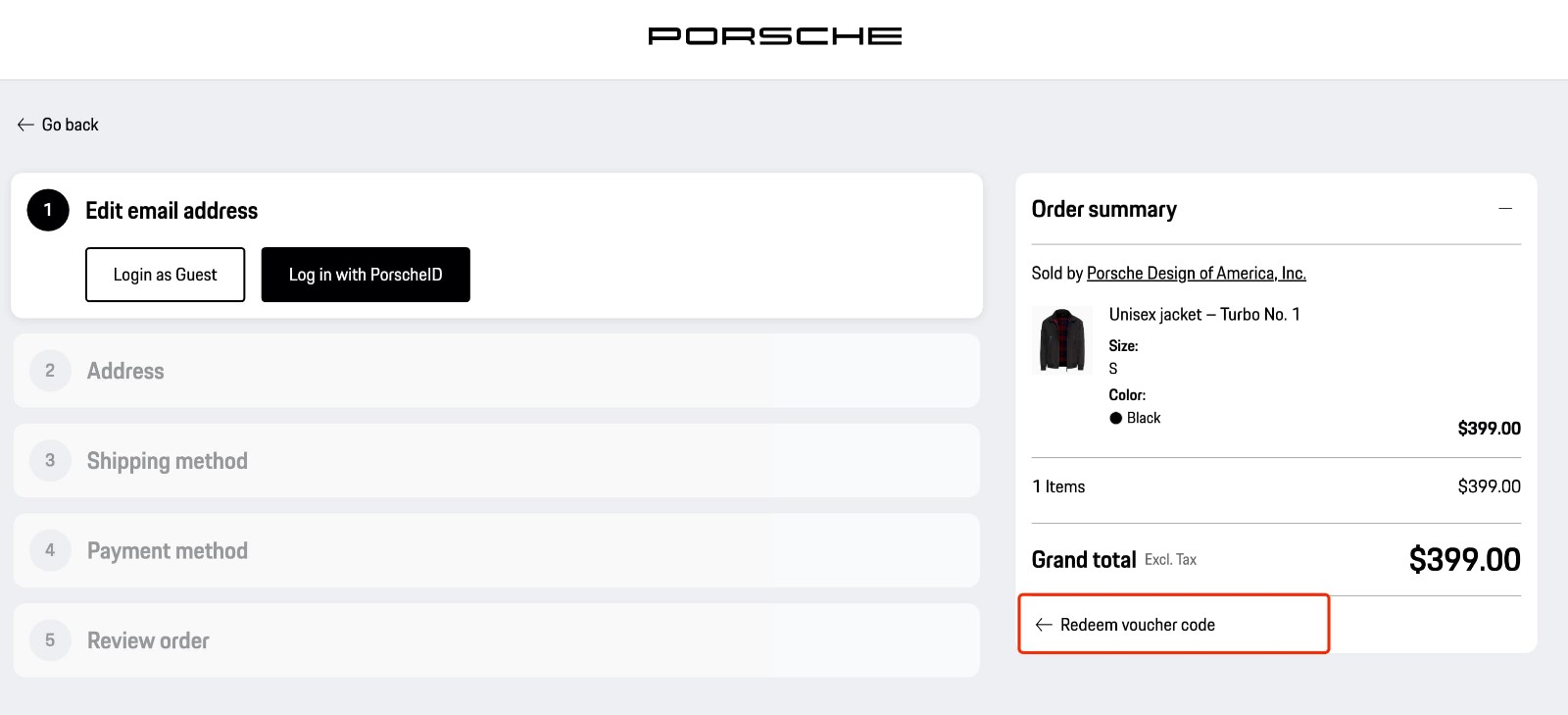 how to apply Porsche Design Coupon - step 1