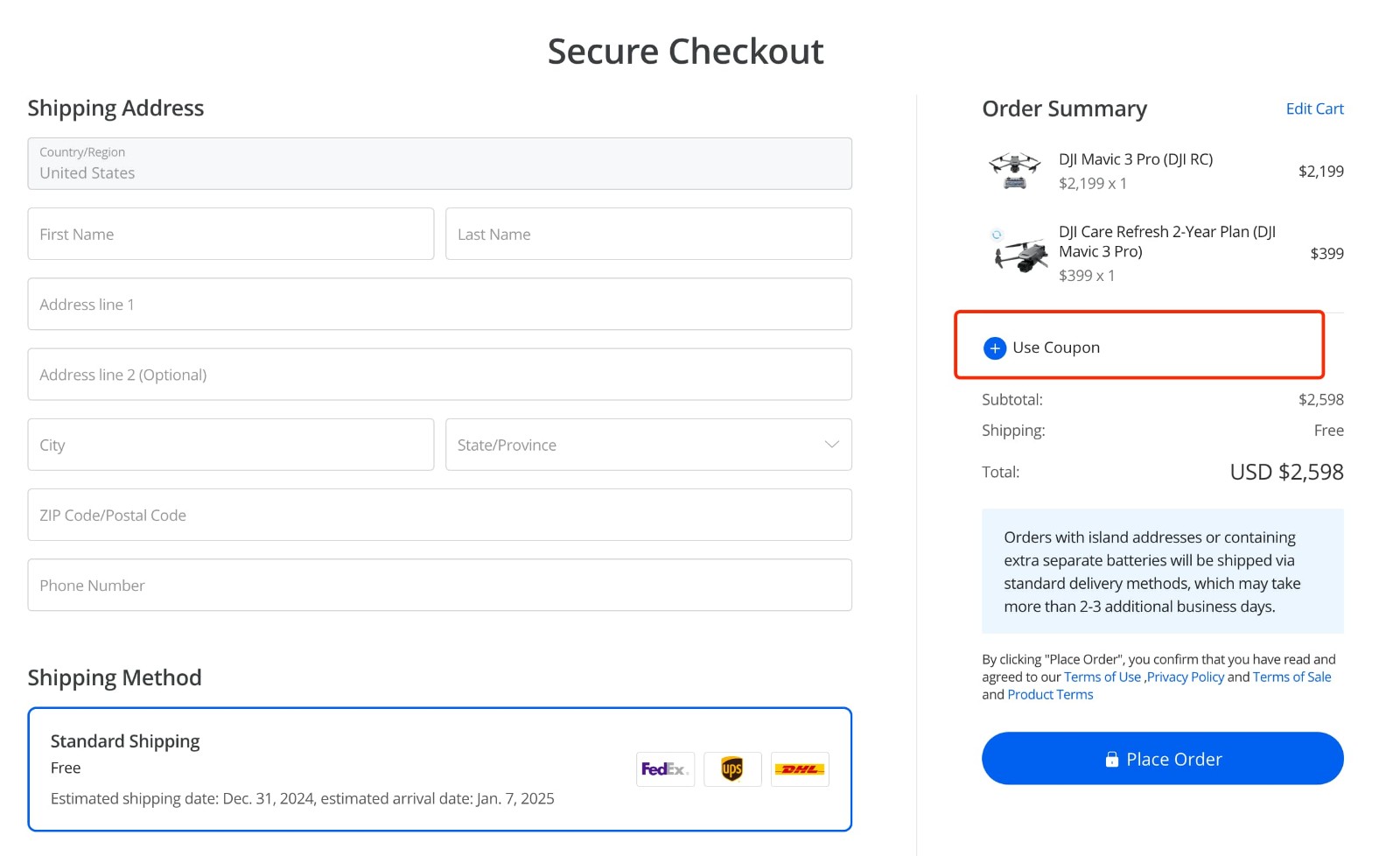 how to apply DJI Coupon Code - step 2