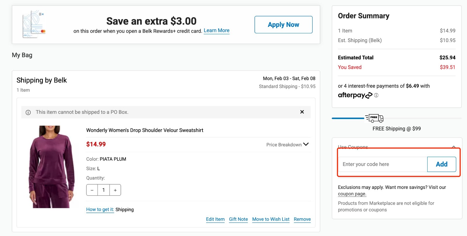 how to apply Belk Coupon - step 1