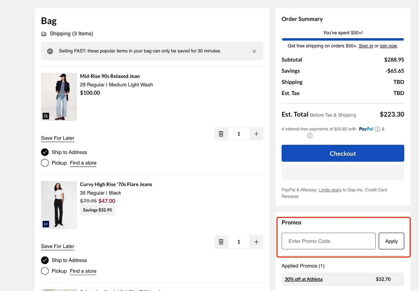 how to apply Banana Republic Promo Code - step 2