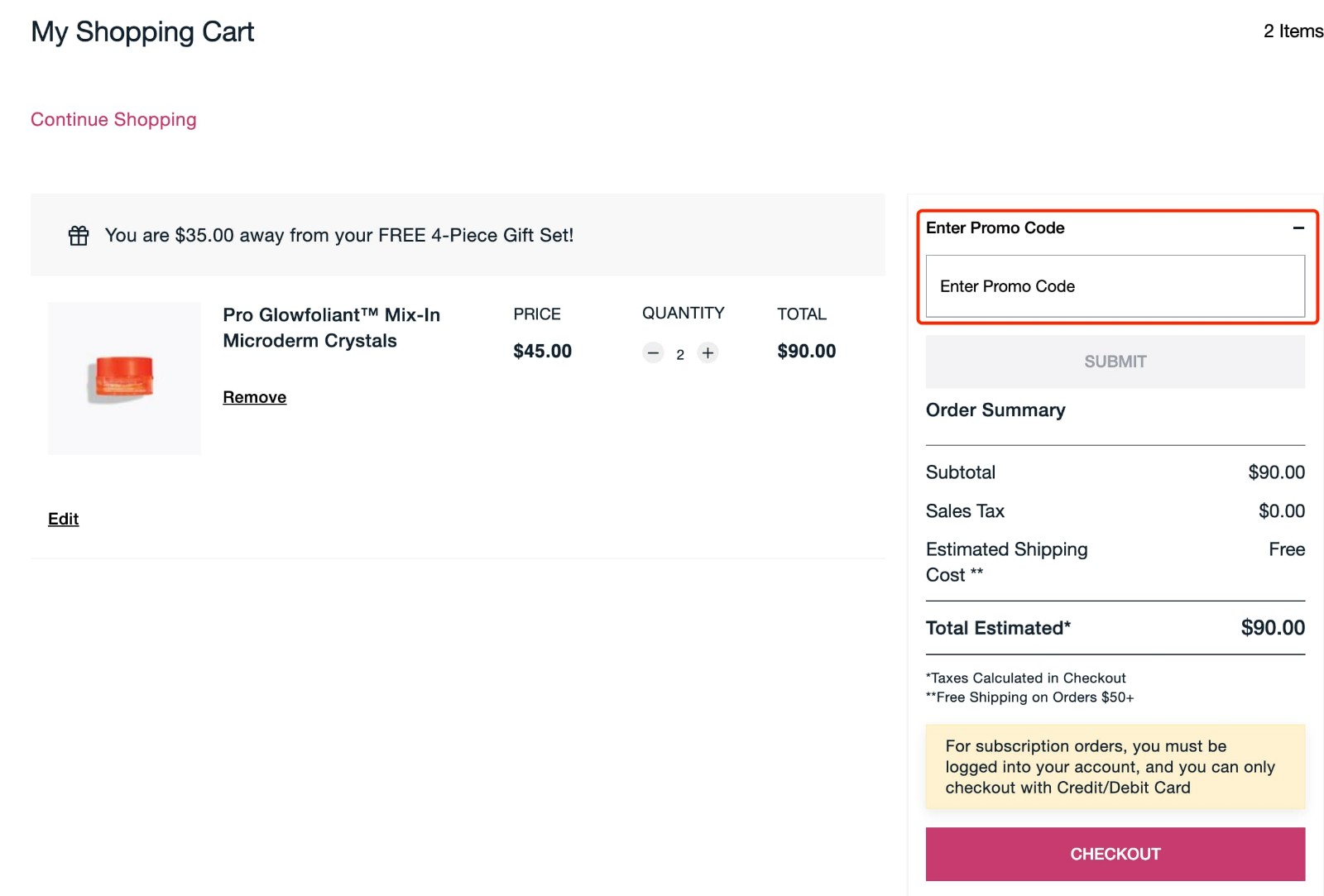 how to apply Strivectin Promo Code - step 1