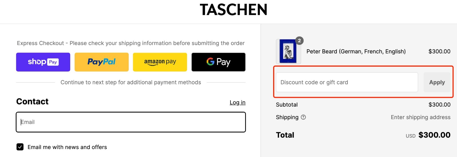 how to apply TASCHEN Coupon Code - step 1