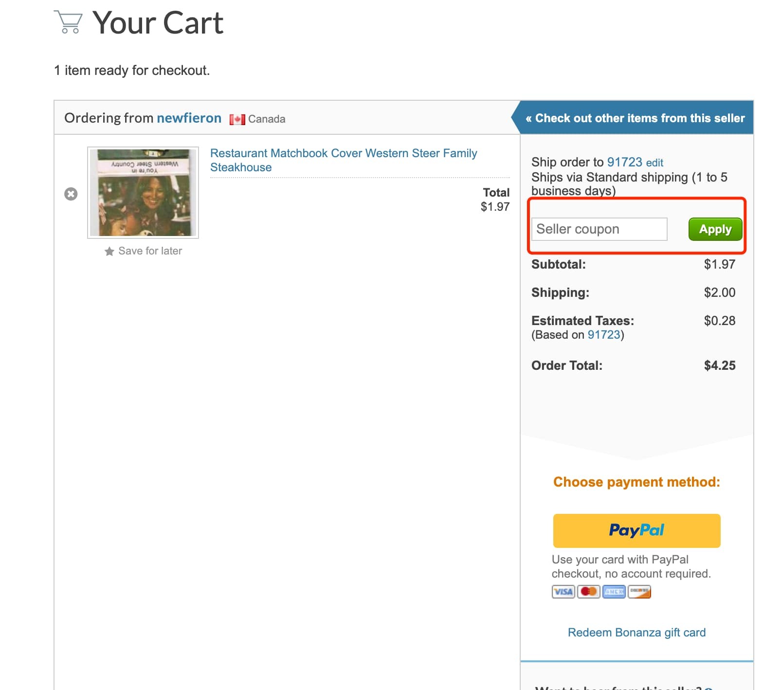 how to apply Bonanza Coupon - step 1