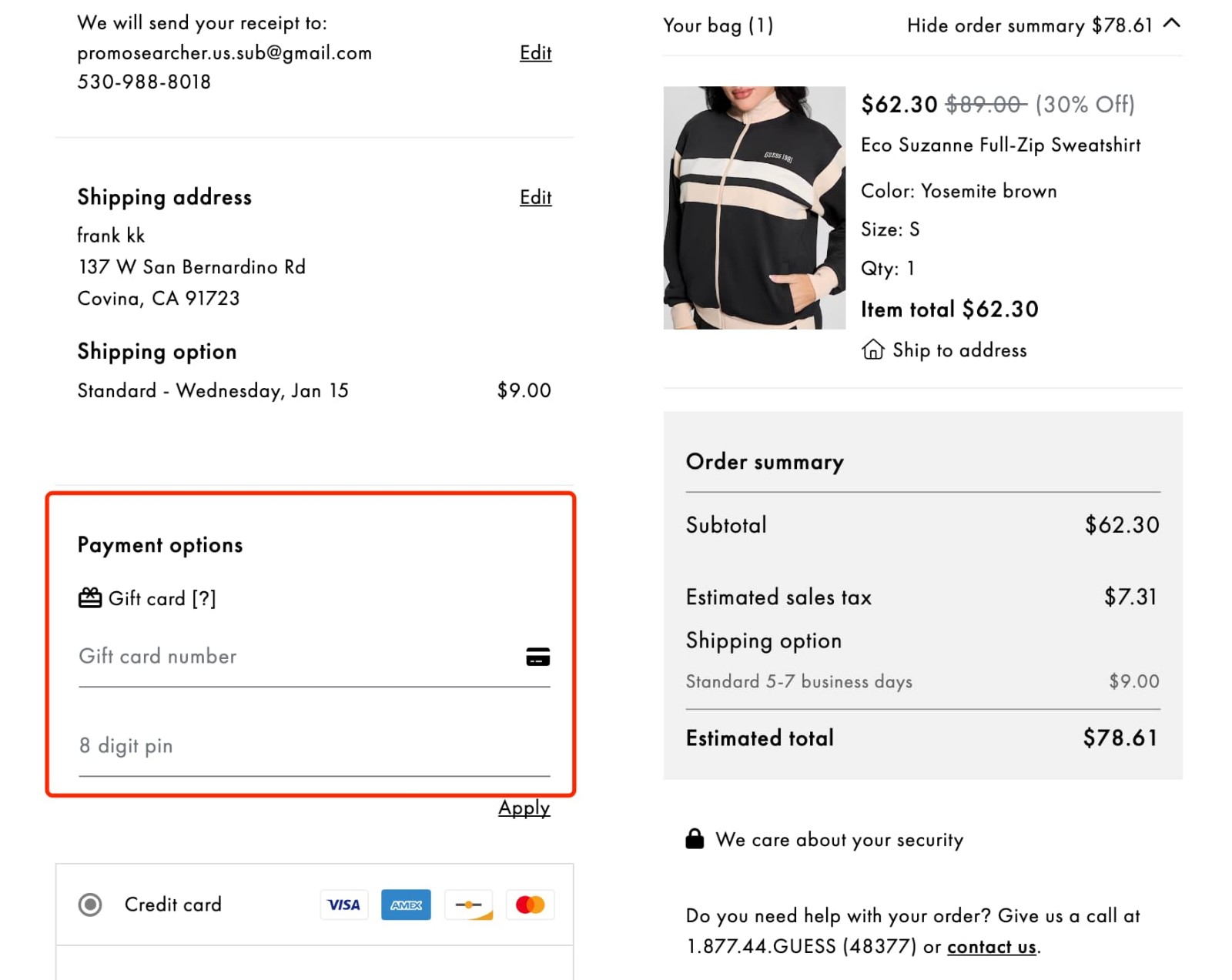 how to apply GUESS Promo Code - step 1