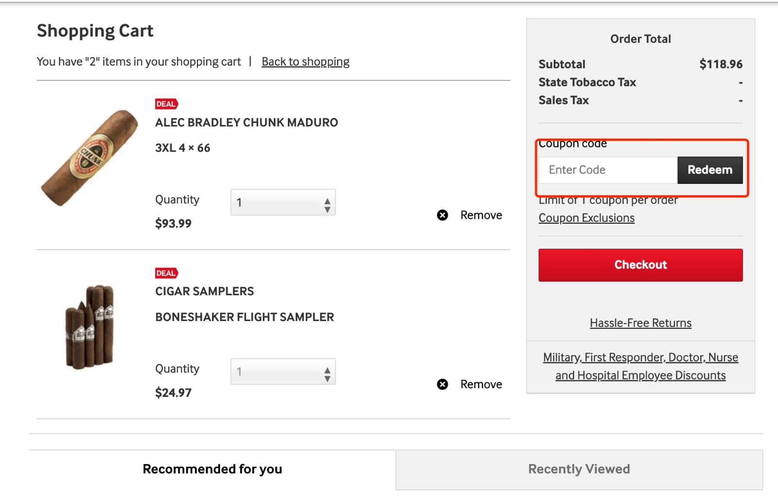 how to apply JR Cigars Coupon - step 1