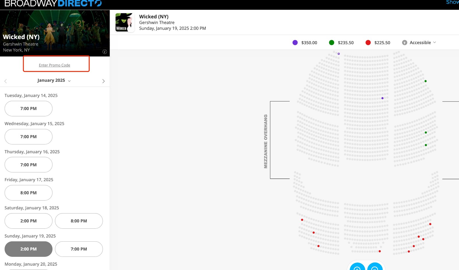 how to apply Broadway Direct Promo Code - step 1
