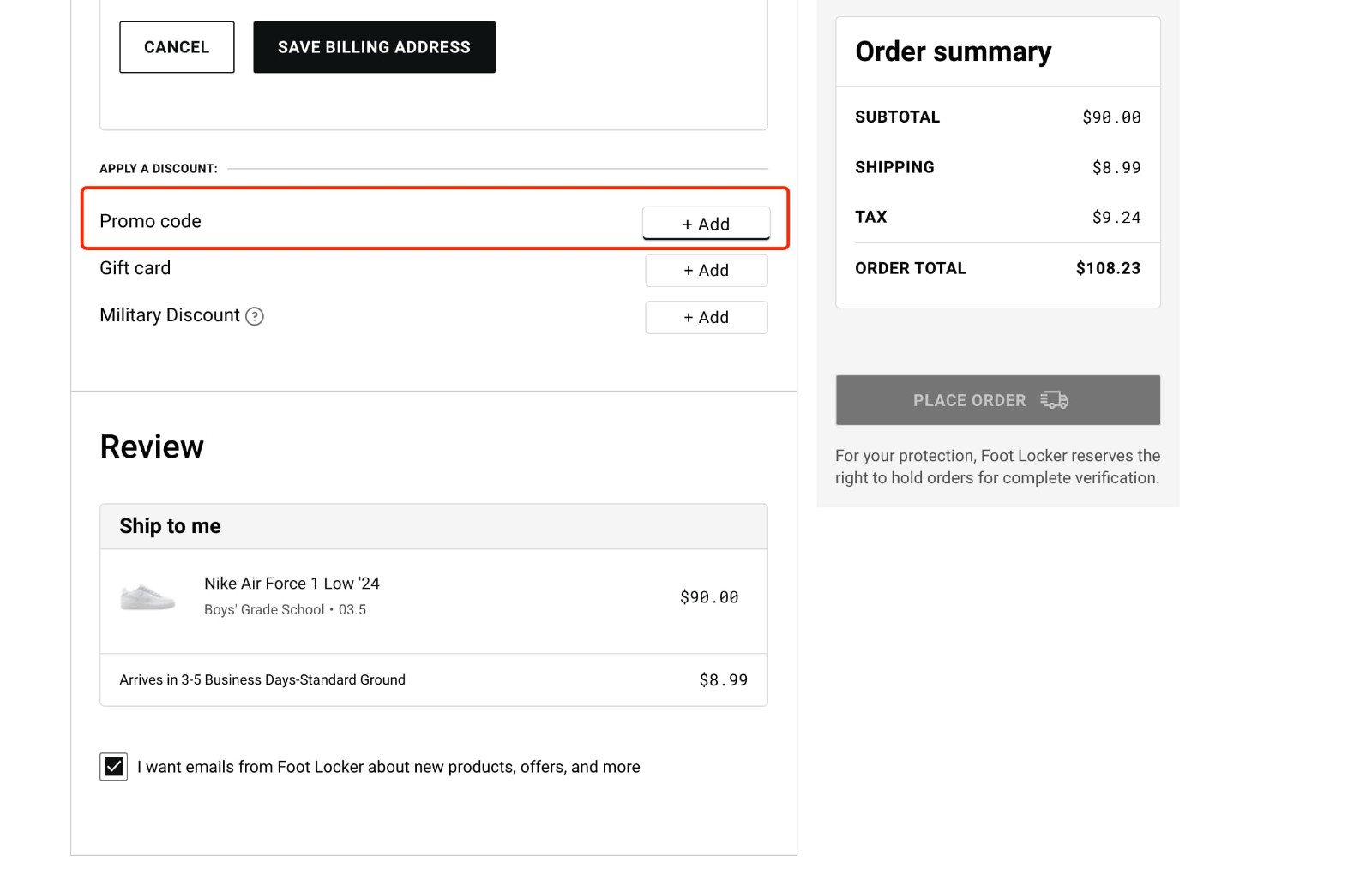how to apply Foot Locker Promo Code - step 1