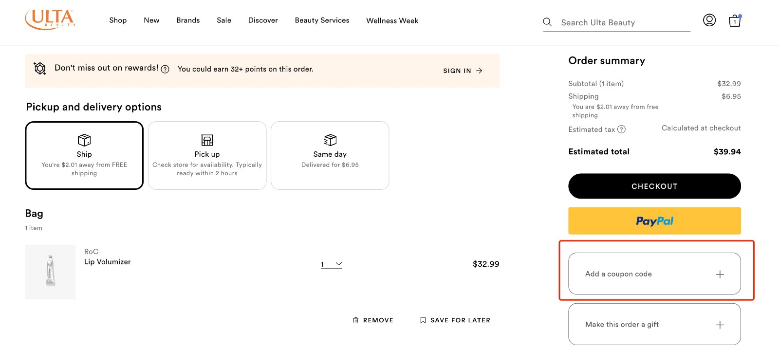 how to apply Ulta Coupon - step 1