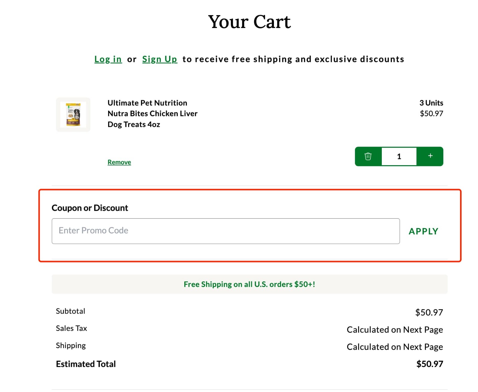 how to apply Ultimate Pet Nutrition Coupon - step 1
