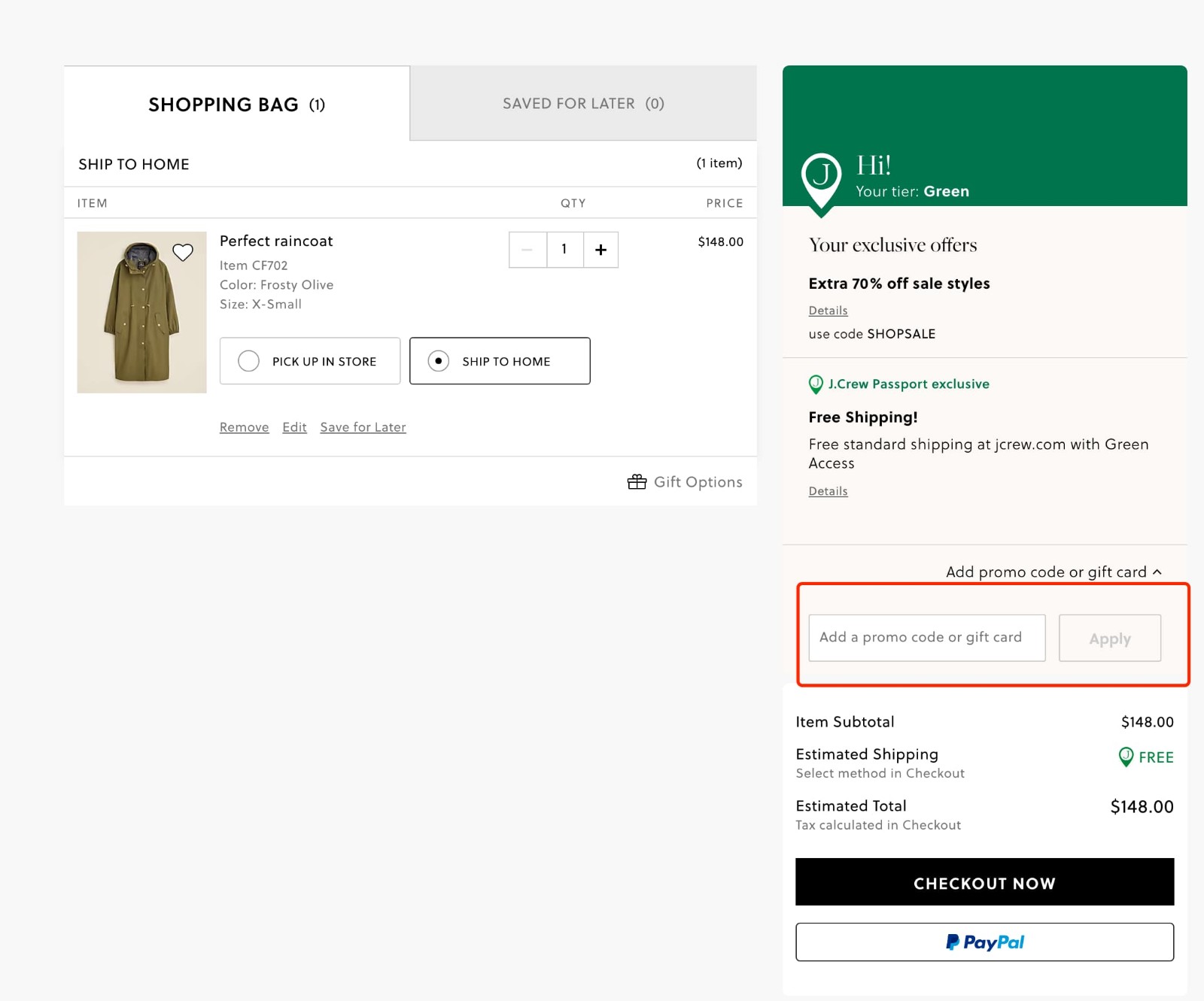 how to apply J.Crew Promo Code - step 1