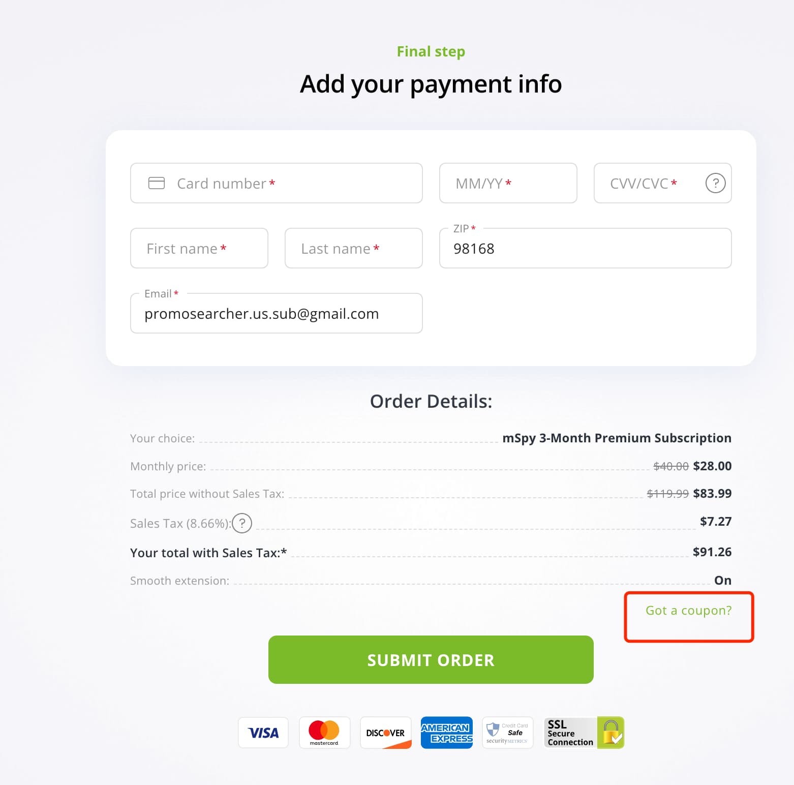 how to apply mSpy Coupon Code - step 1