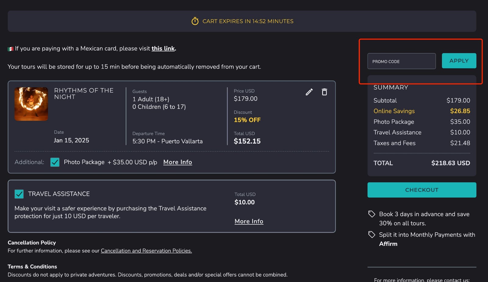 how to apply Vallarta Adventures Discount Code - step 1
