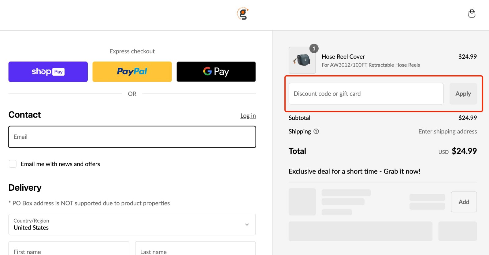 how to apply Giraffe Tools Discount Code - step 1