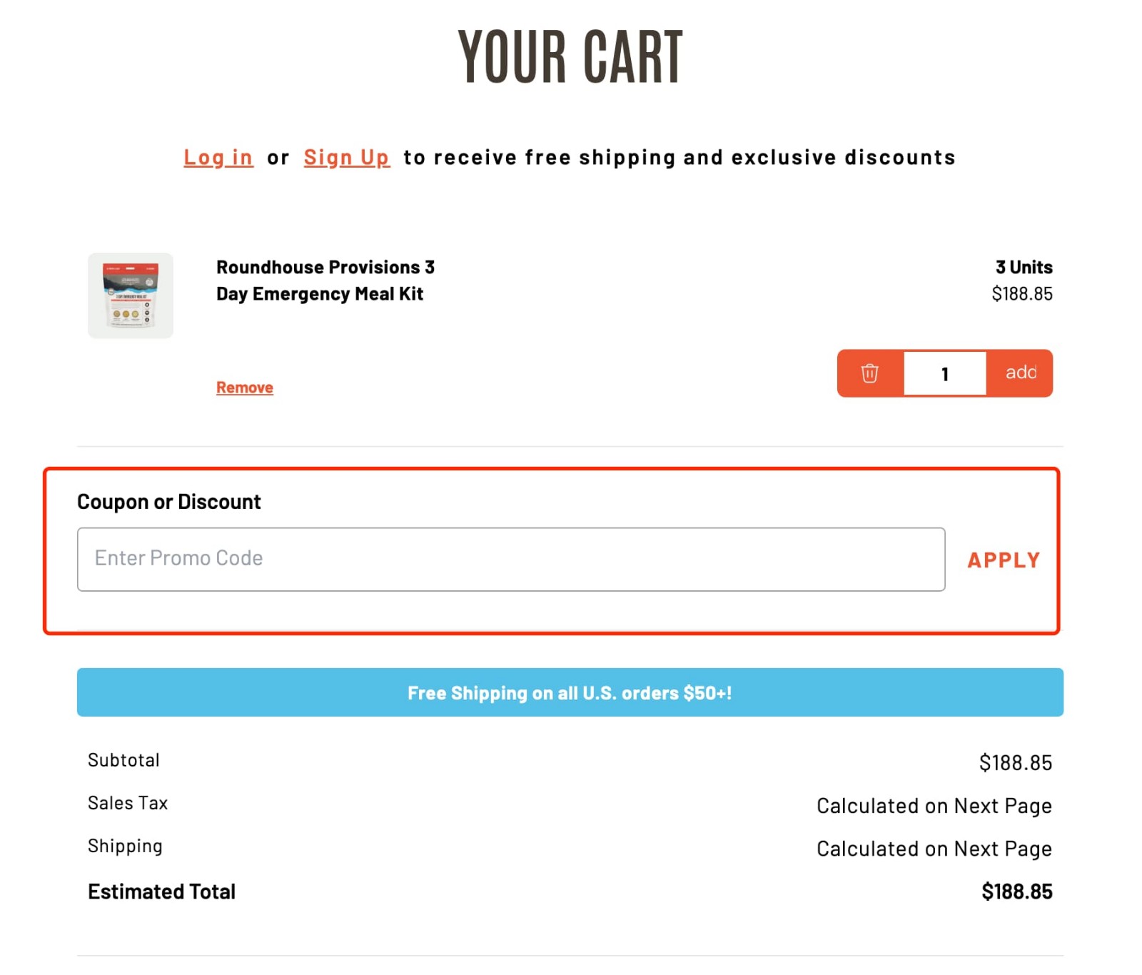 how to apply Roundhouse Provisions Coupon Code - step 1