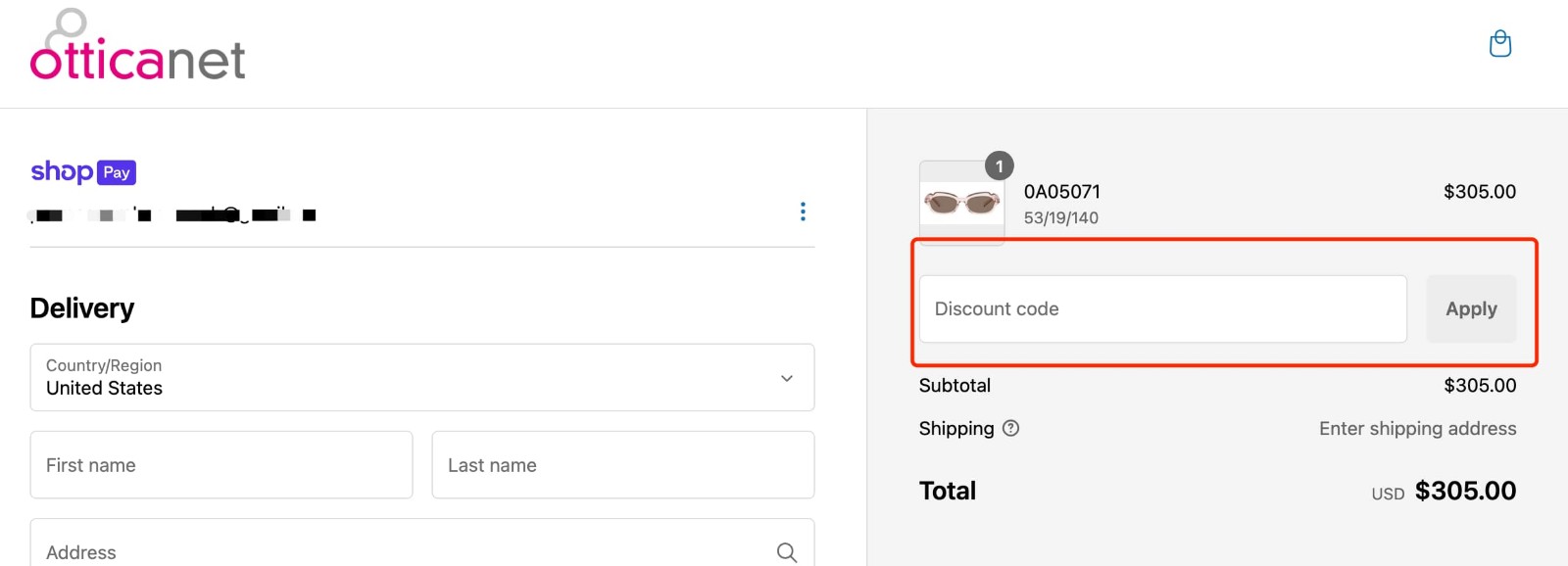 how to apply Otticanet Coupon - step 1