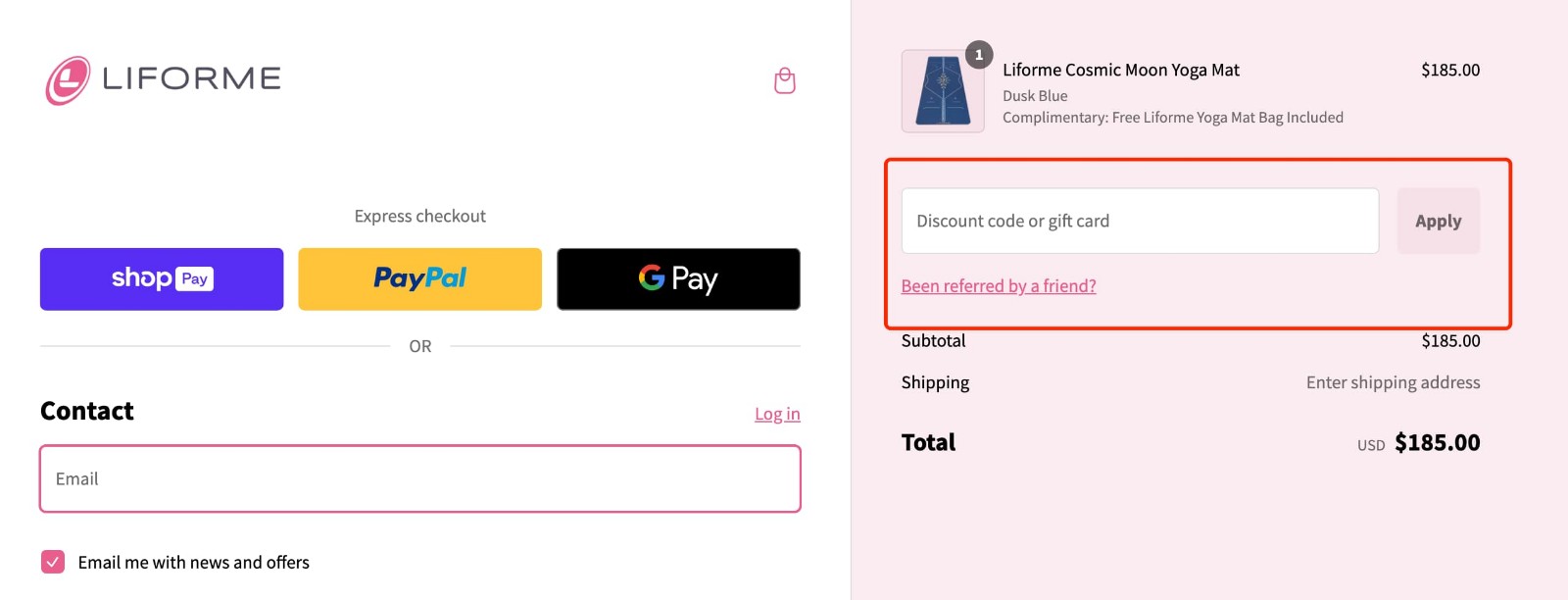 how to apply Liforme Discount Code - step 1