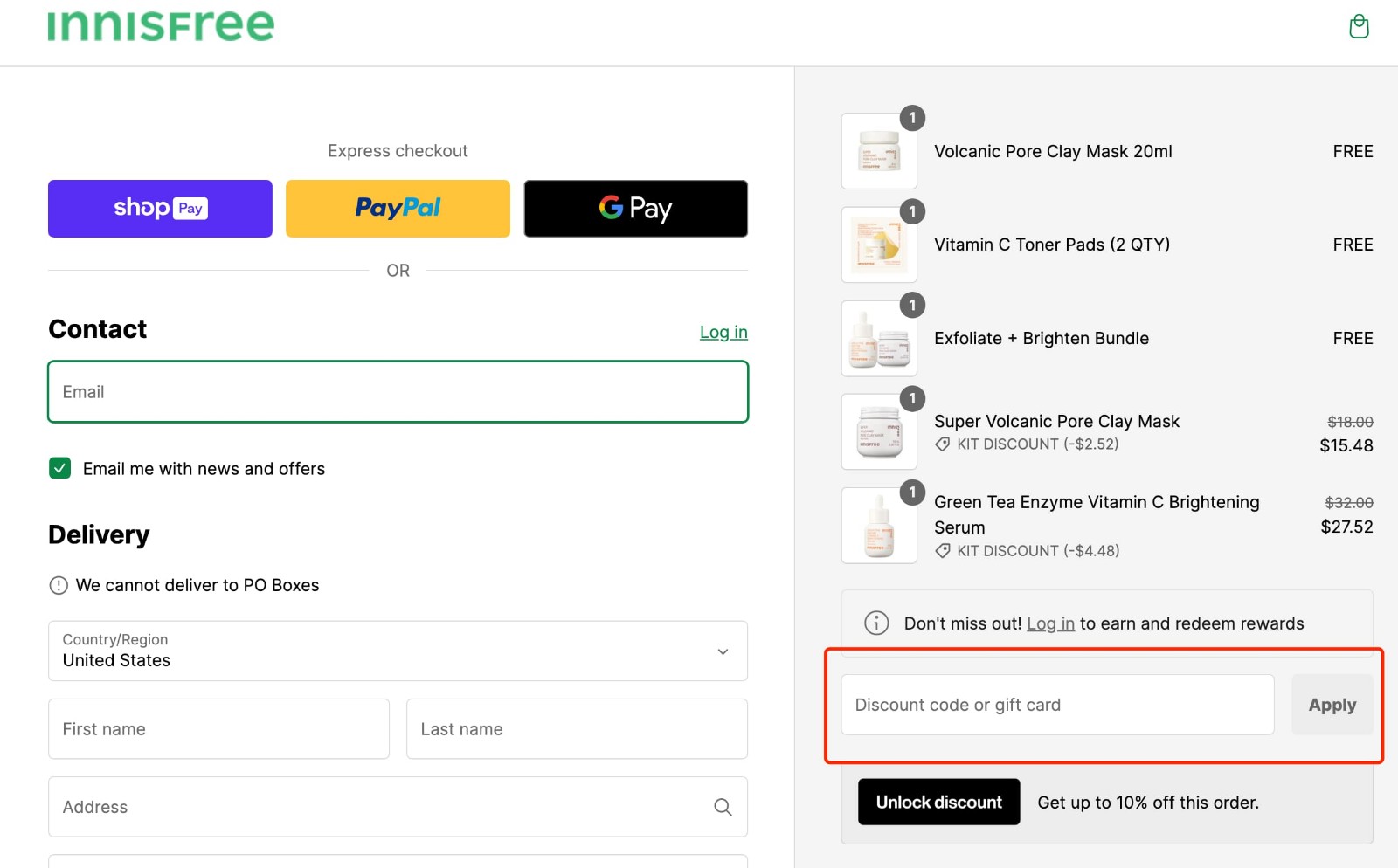 how to apply Innisfree Coupon Code - step 1