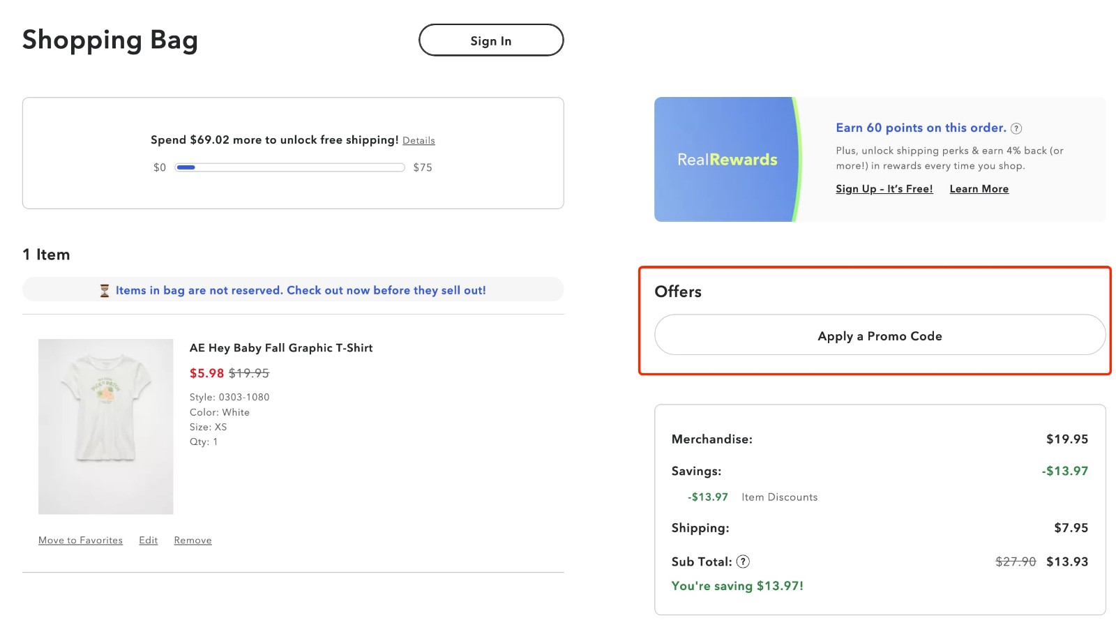 how to apply American Eagle Promo Code - step 1