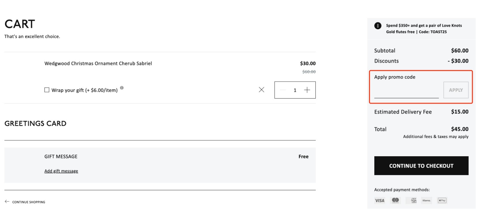 how to apply Wedgwood Promo Code - step 1