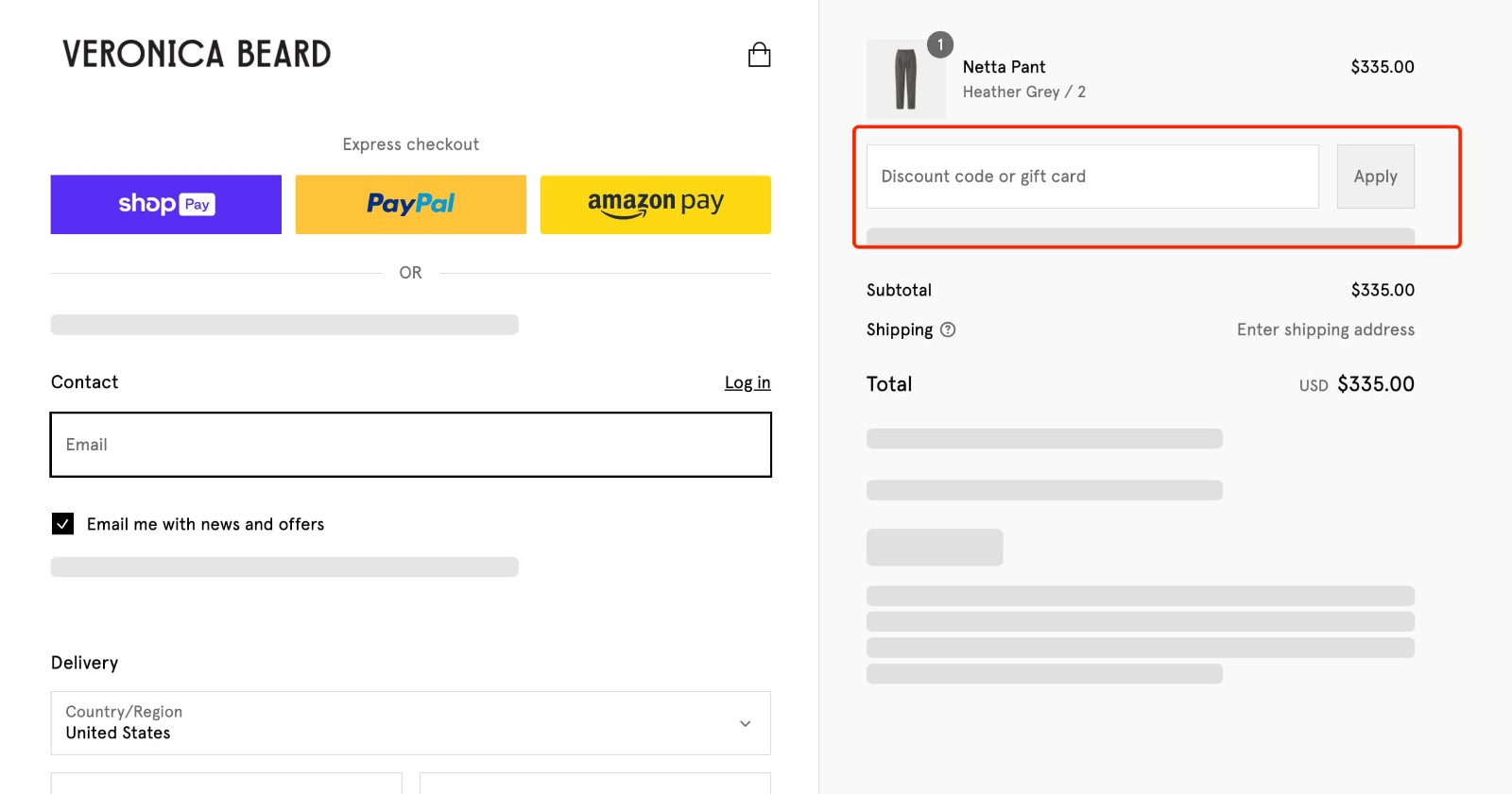 how to apply Veronica Beard Coupon Code - step 1