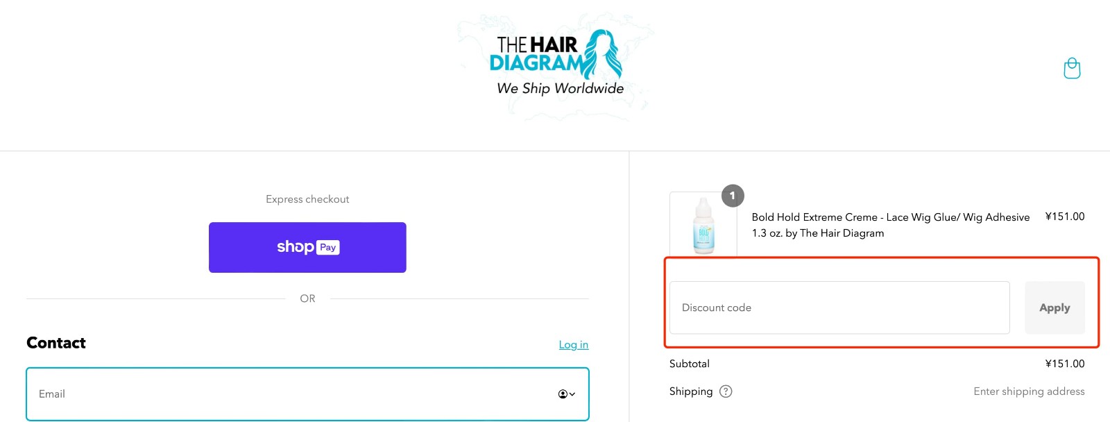 how to apply The Hair Diagram Coupon Code - step 1